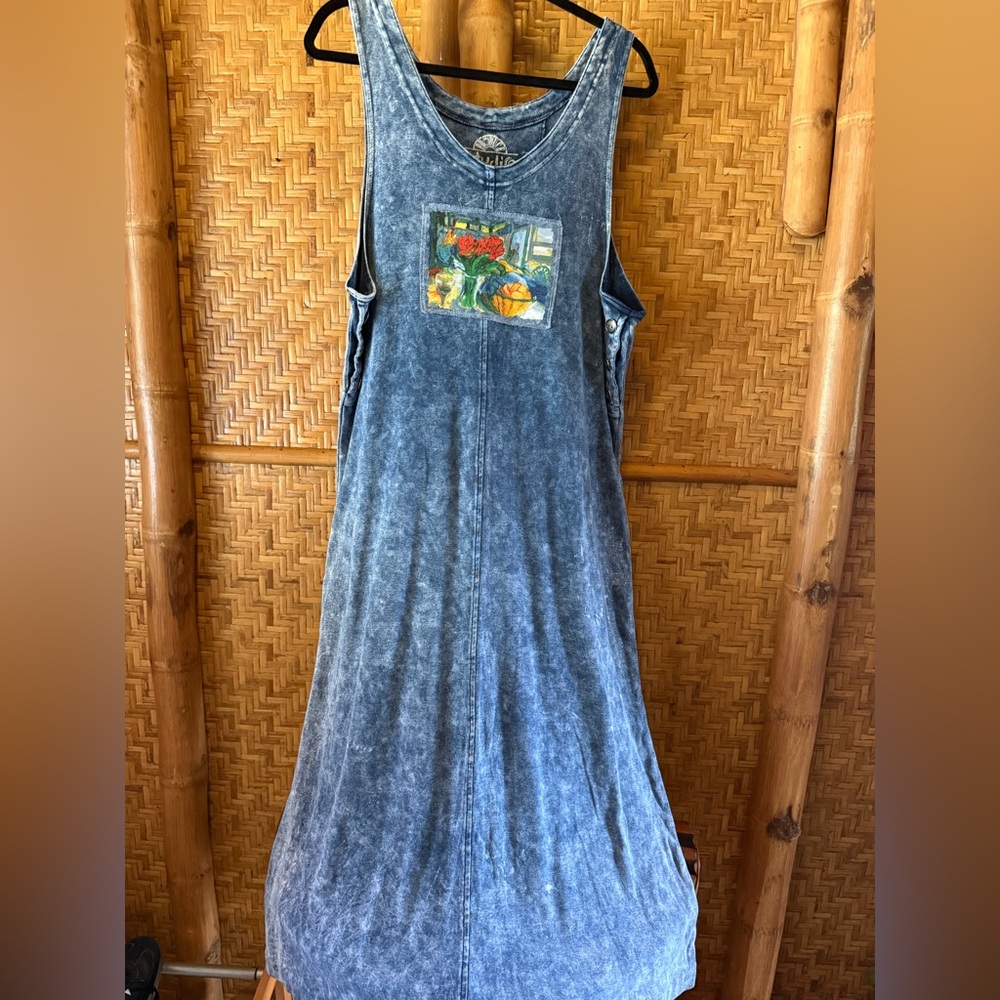 Vintage Studio Blue Cotton Denim look maxi dress large